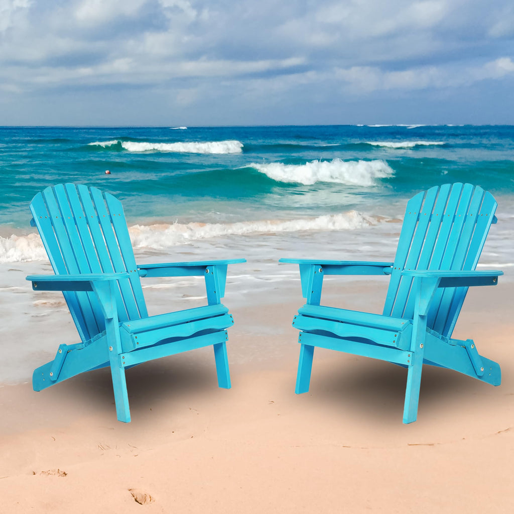 Wooden Folding Adirondack Chair Set of 2 Solid Cedar Z53698