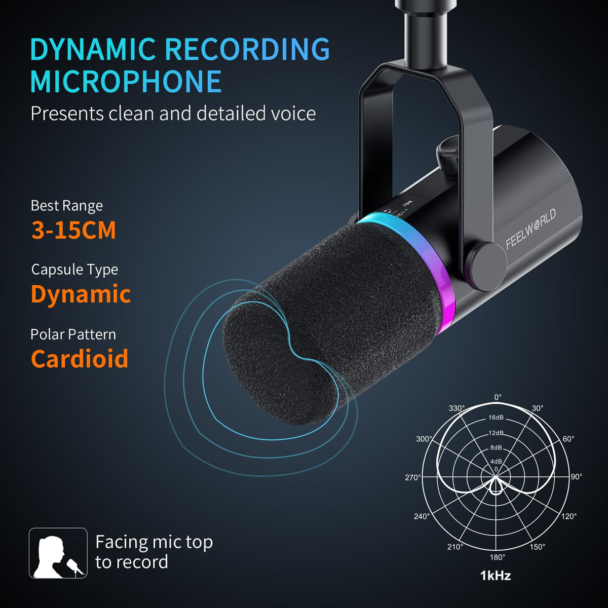 Black Metal Dynamic Microphone with Boom Arm L4722