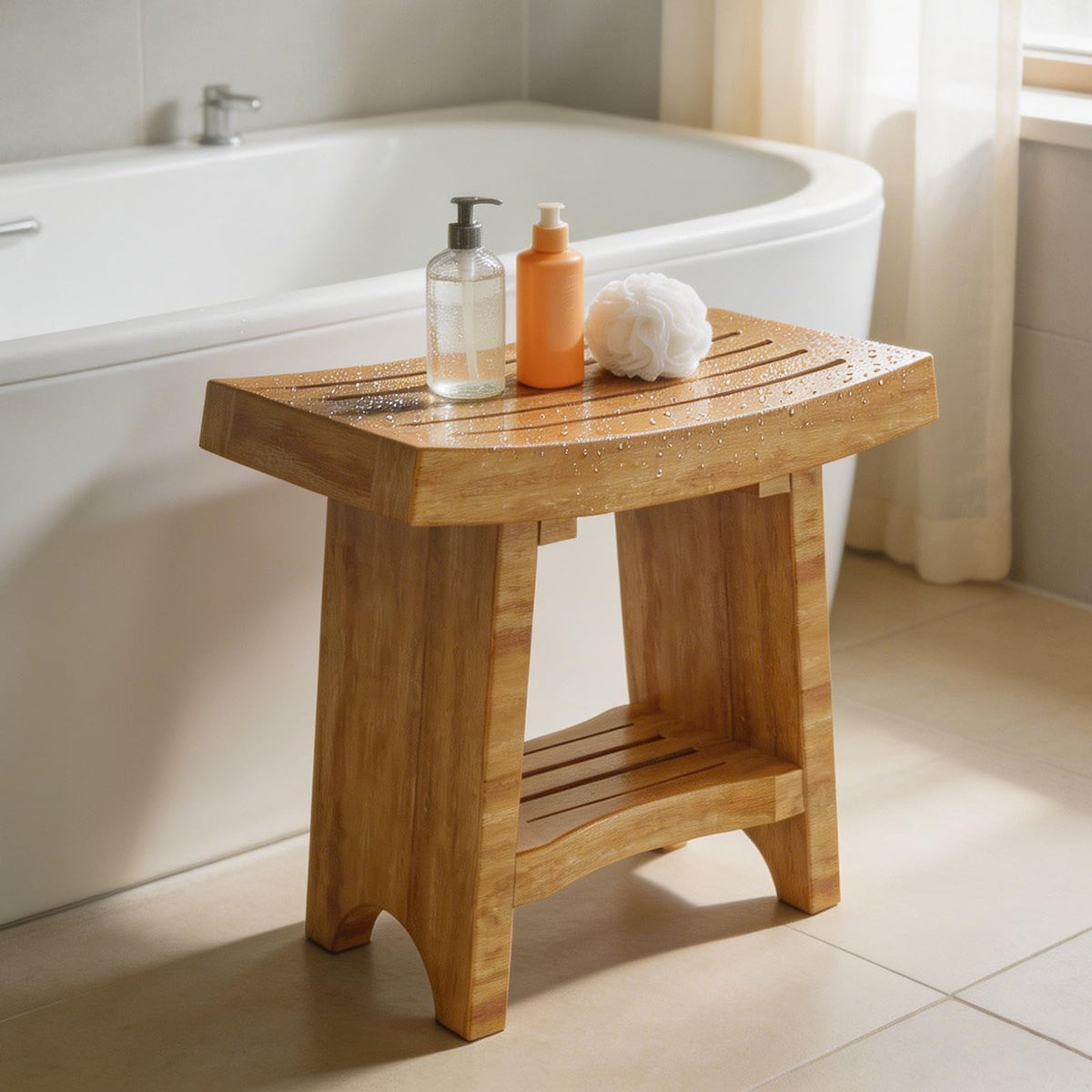 Teak Shower Bench with Shelf P8229