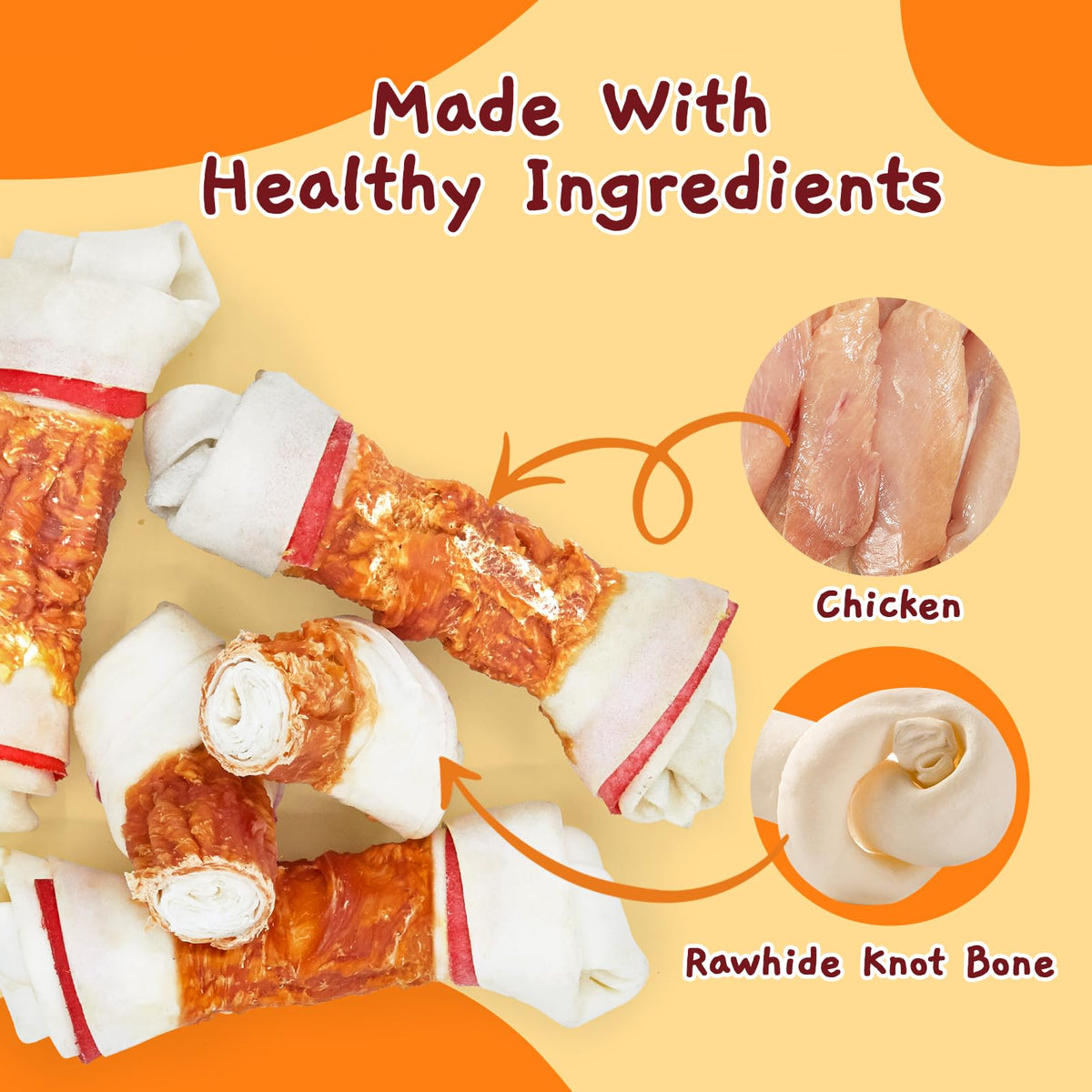 6.5" Chicken Wrapped Rawhide Knotted Bones, 2 lb (3 Packs) M17216
