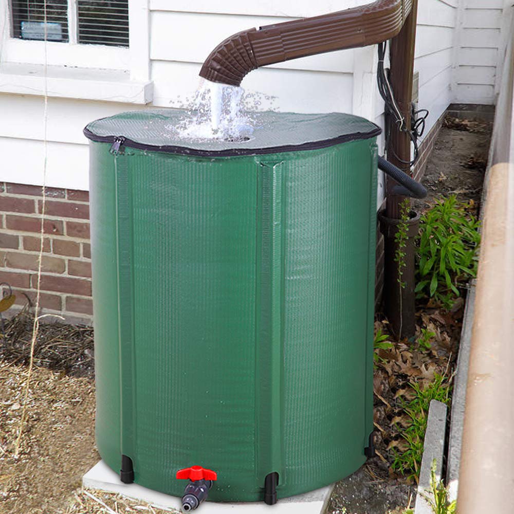 Collapsible 50 Gallon Green Rain Barrel E614036