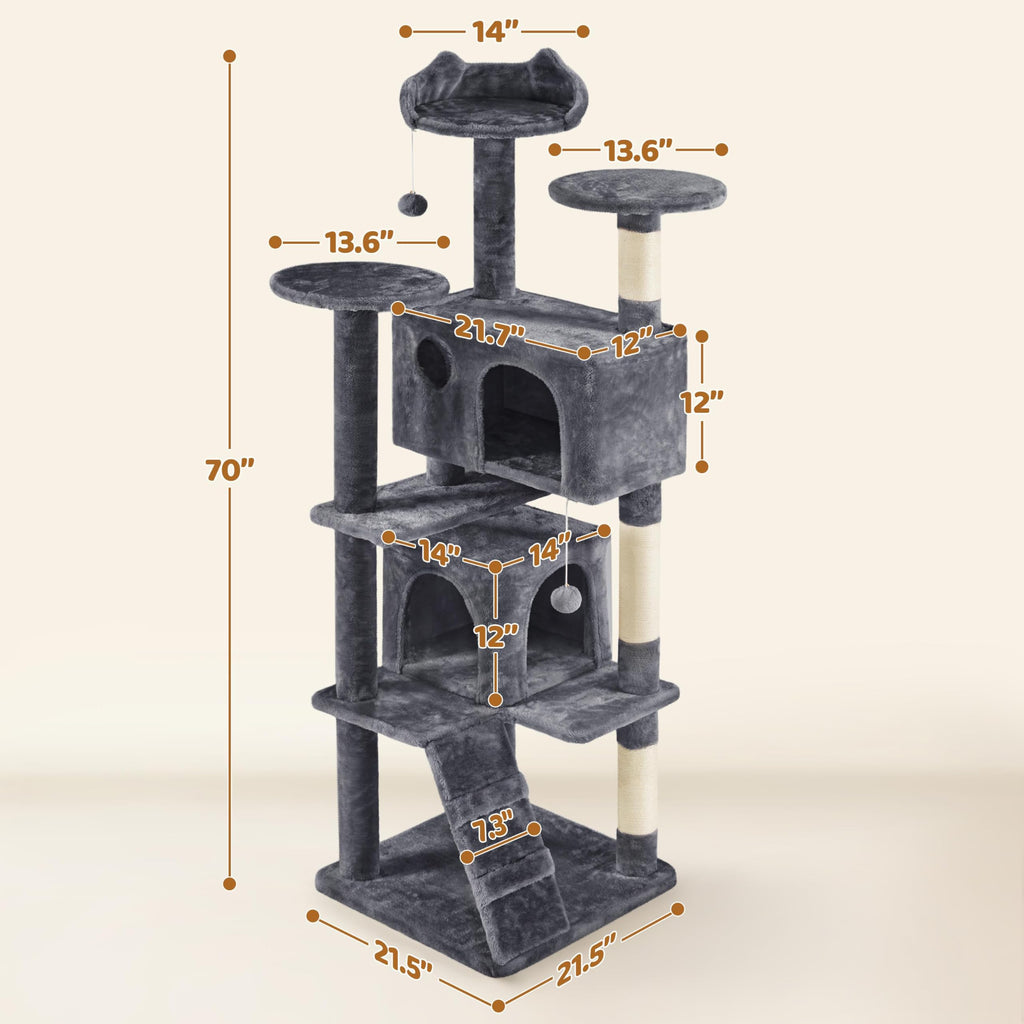 70in Multi-Level Cat Tree with Sisal Scratching Posts W1637