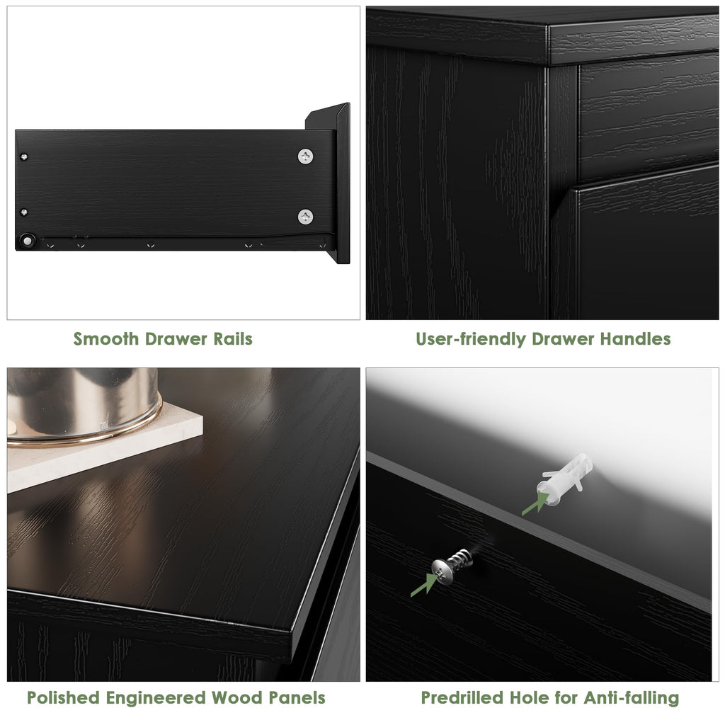 Black 3 Drawer Nightstand U6685