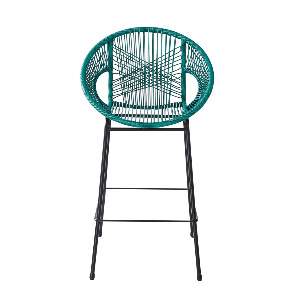 Teal Faux Wicker Outdoor Bar Stool Set of 2 P756