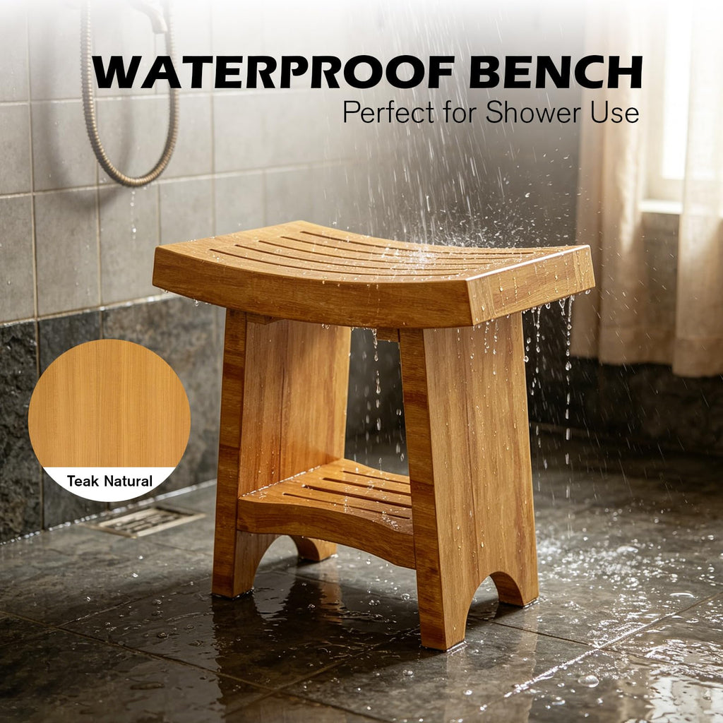 Teak Shower Bench with Shelf P8229