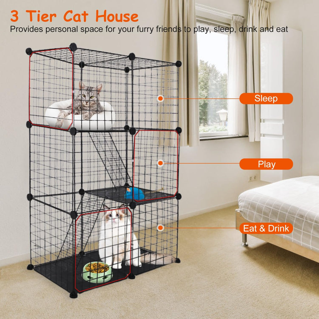 3-Tier Cat Cage with 3 Doors 2 Ramp Ladders B1934
