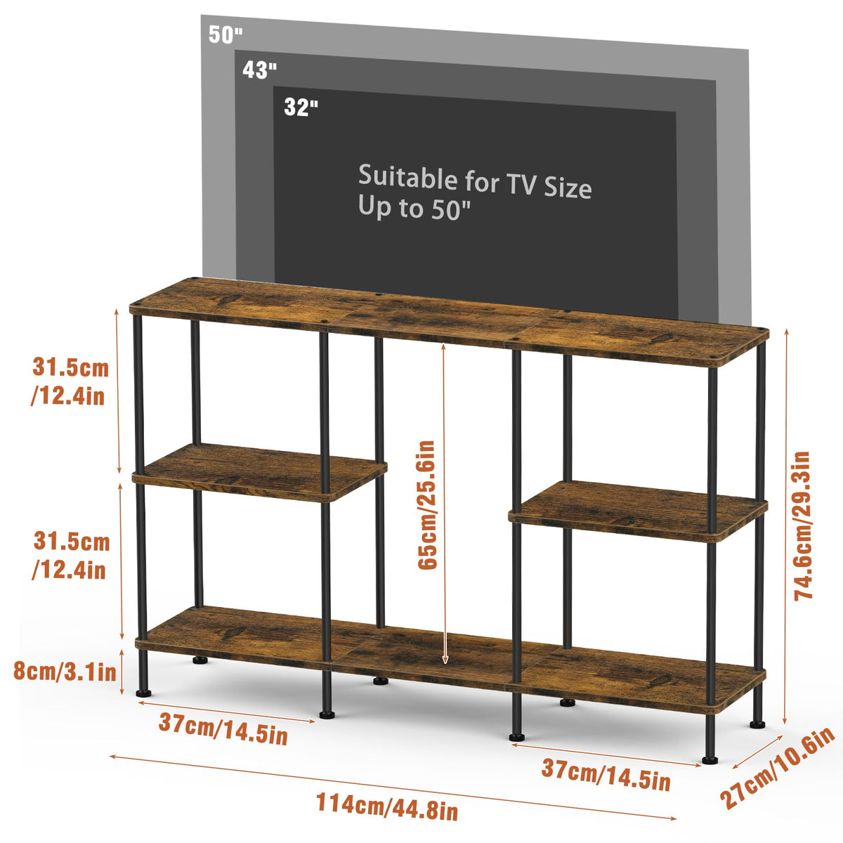 Brown 3 Tier Wood TV Stand with Storage Shelf E11160