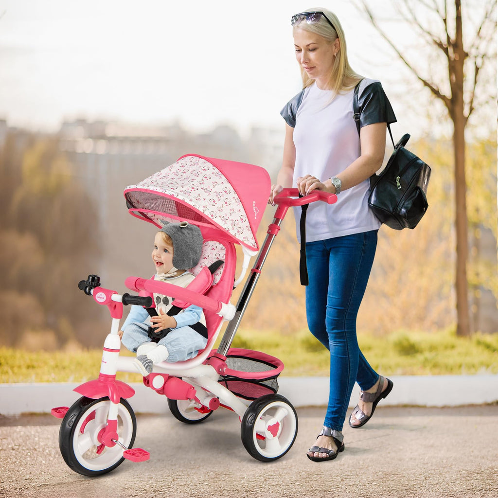Pink 6 in 1 Toddler Tricycle with Parent Handle E42506
