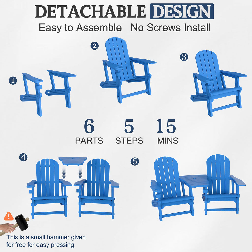 Light Blue HDPE Plastic Adirondack Chair Set of 2 with Tabletop L5097