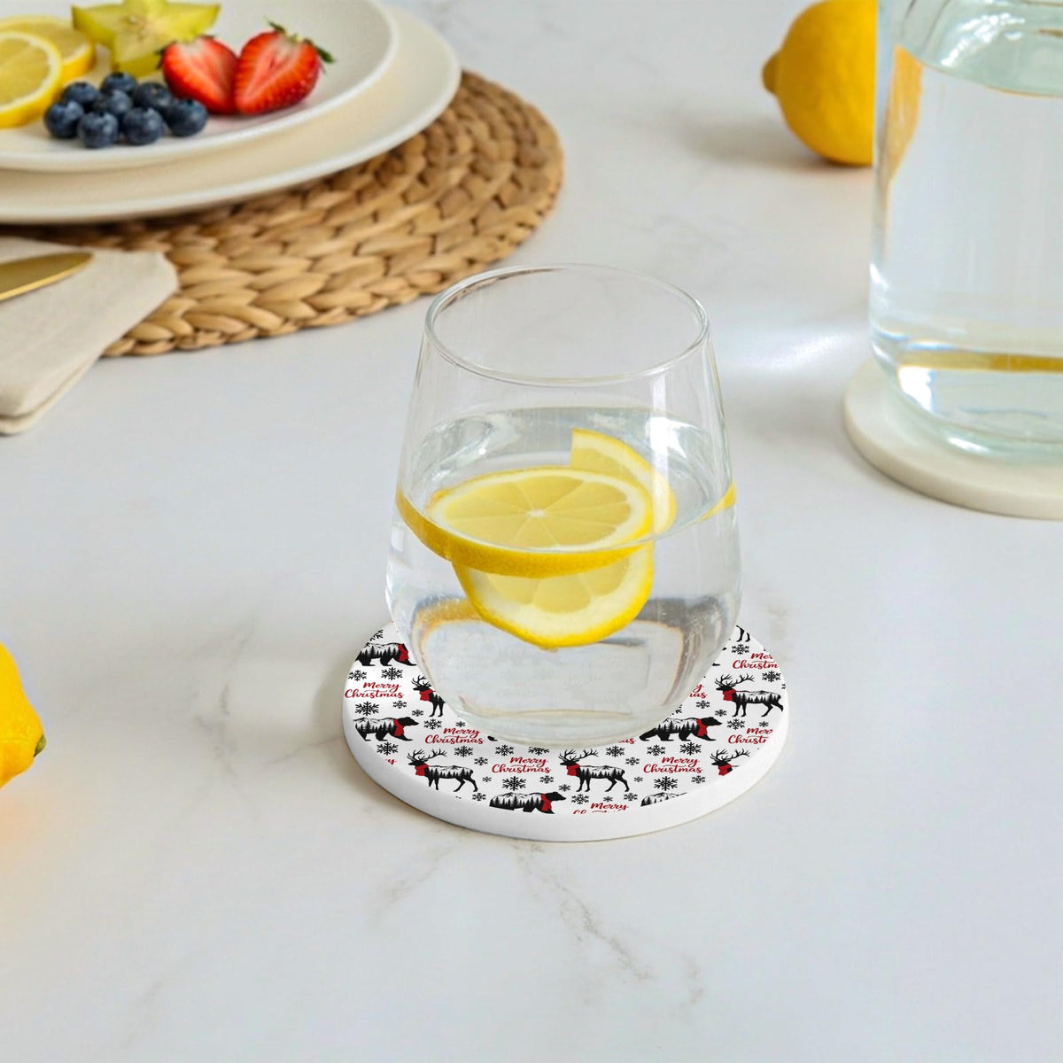 Black Absorbent Ceramic Coasters Set of 6 with Holder Y60437