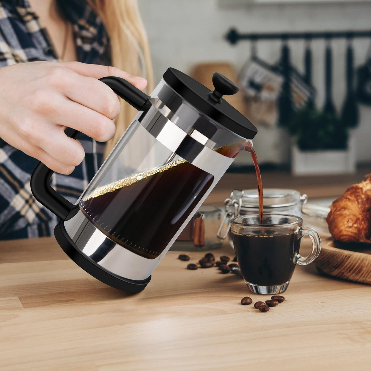 French Press Coffee Maker 12 Oz Borosilicate Glass U7539