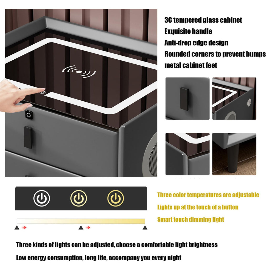 Pink 3 Drawer Wood Nightstand with Charging Station and USB Ports C2194