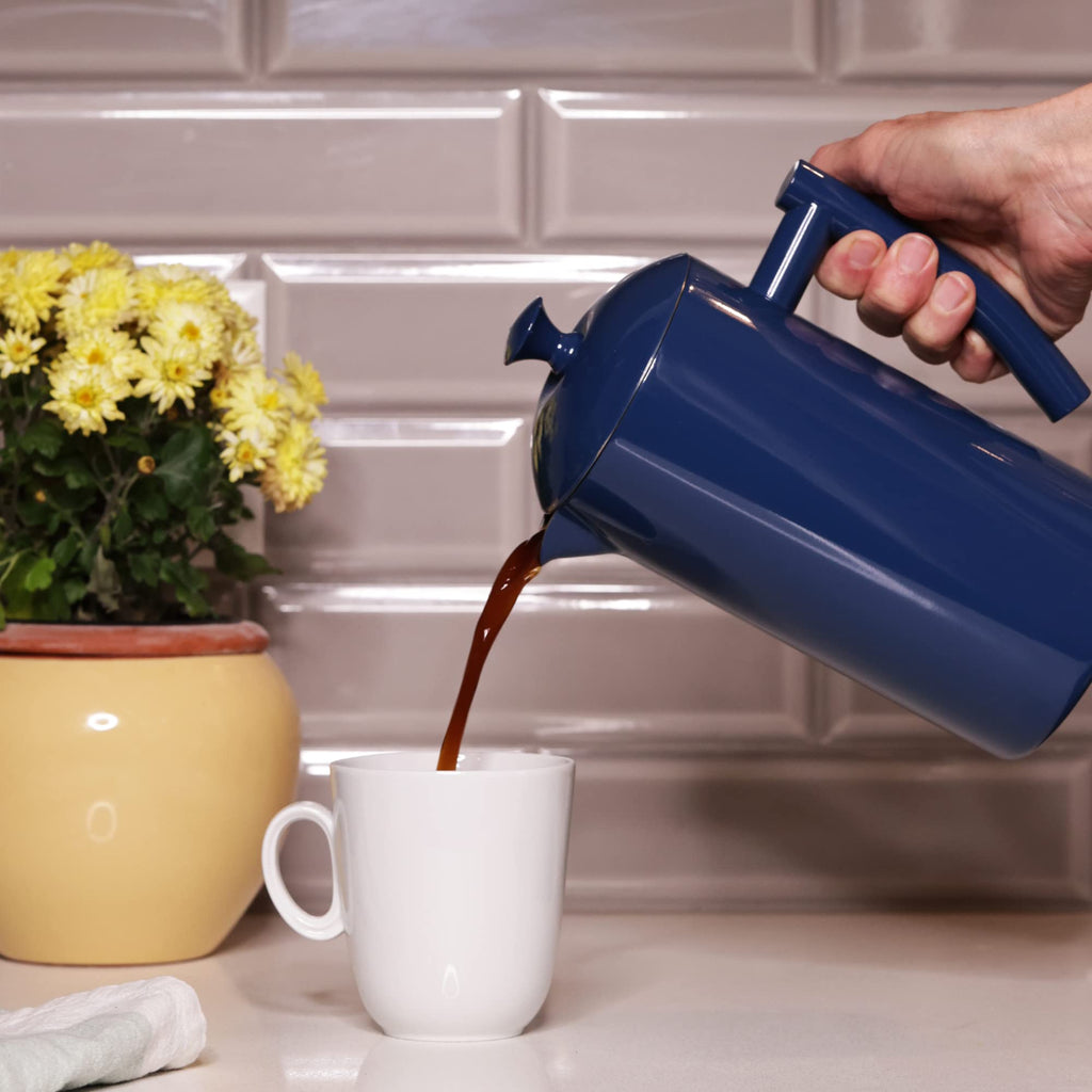 Double-Walled Stainless Steel French Press Coffee Maker, Navy, 34 fl oz Q496868