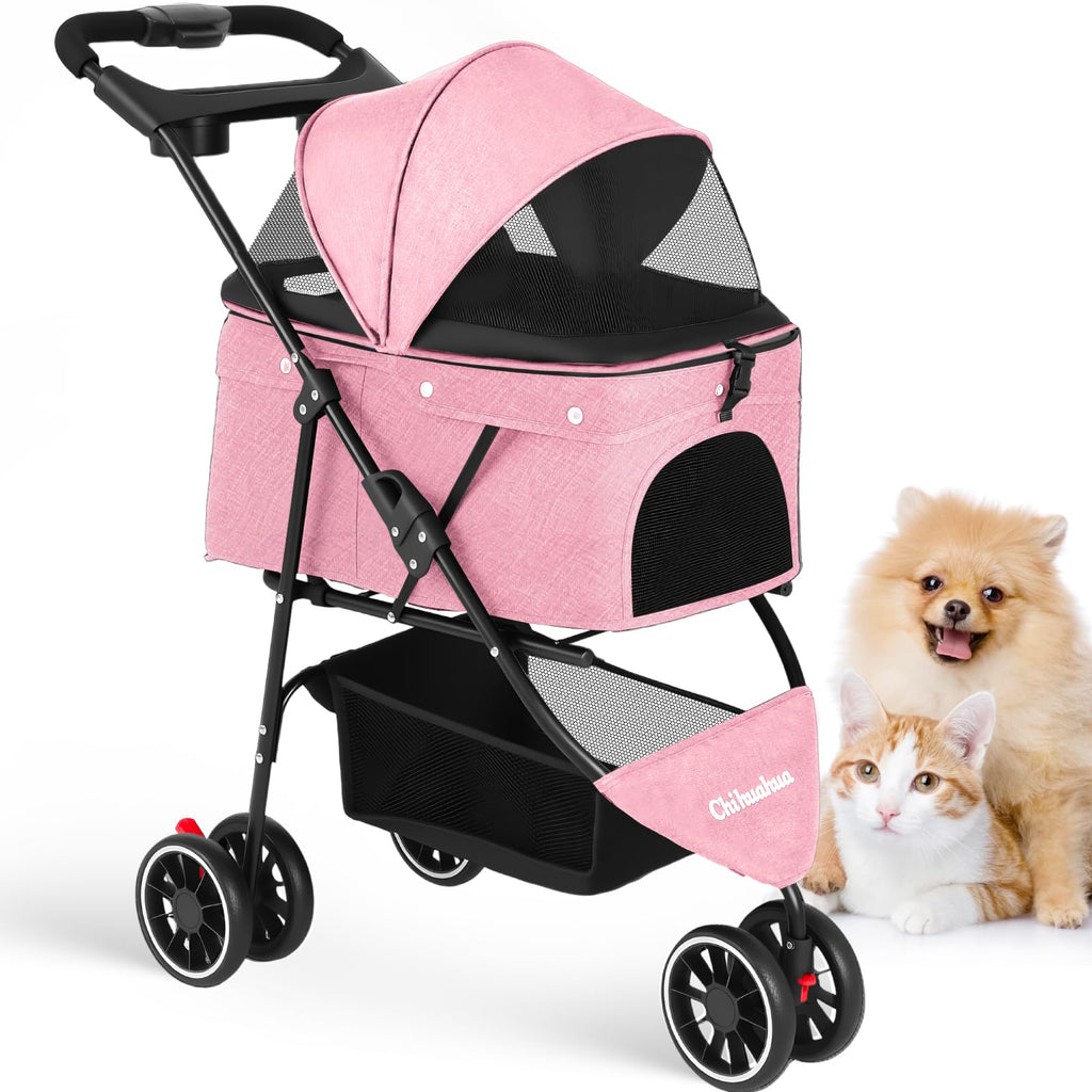 Pink 3 Wheels Pet Stroller U556469