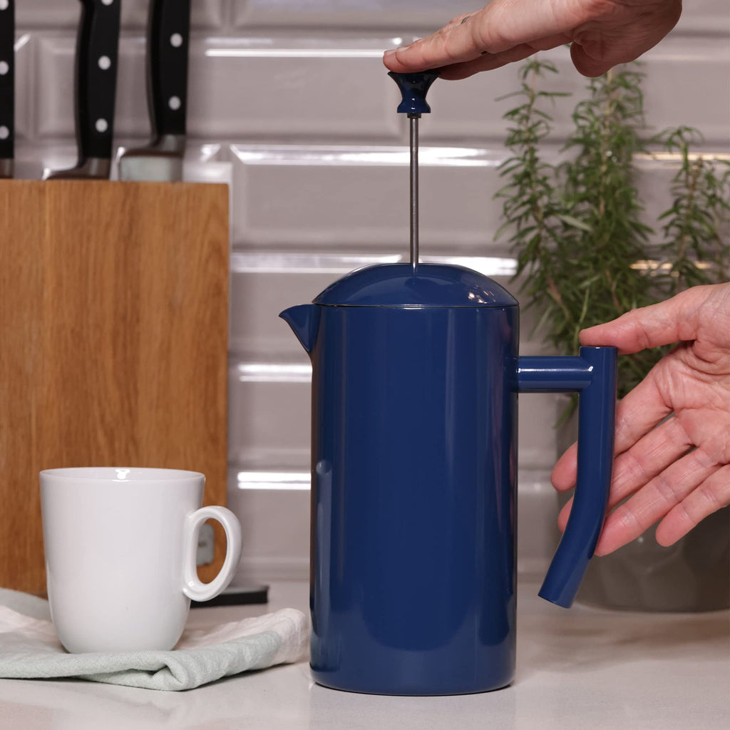 Double-Walled Stainless Steel French Press Coffee Maker, Navy, 34 fl oz Q496868