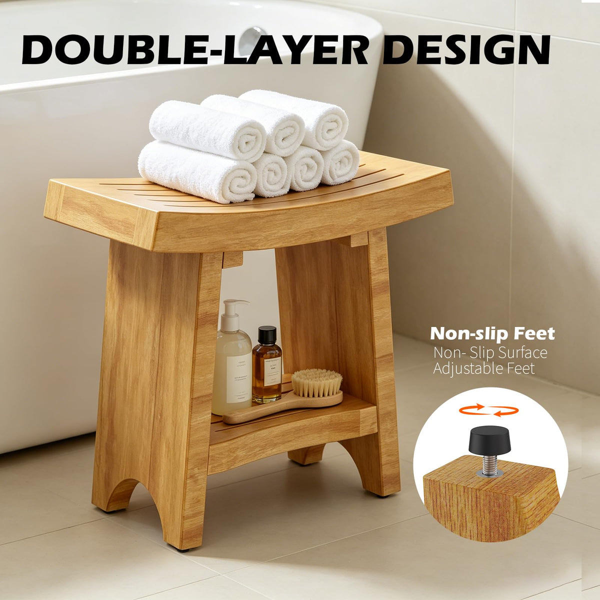 Teak Shower Bench with Shelf P8229