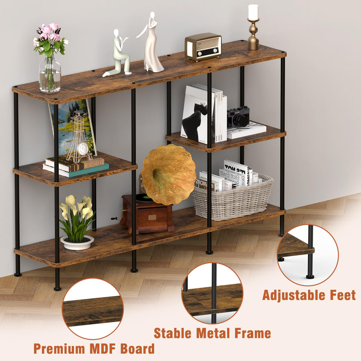Brown 3 Tier Wood TV Stand with Storage Shelf E11160