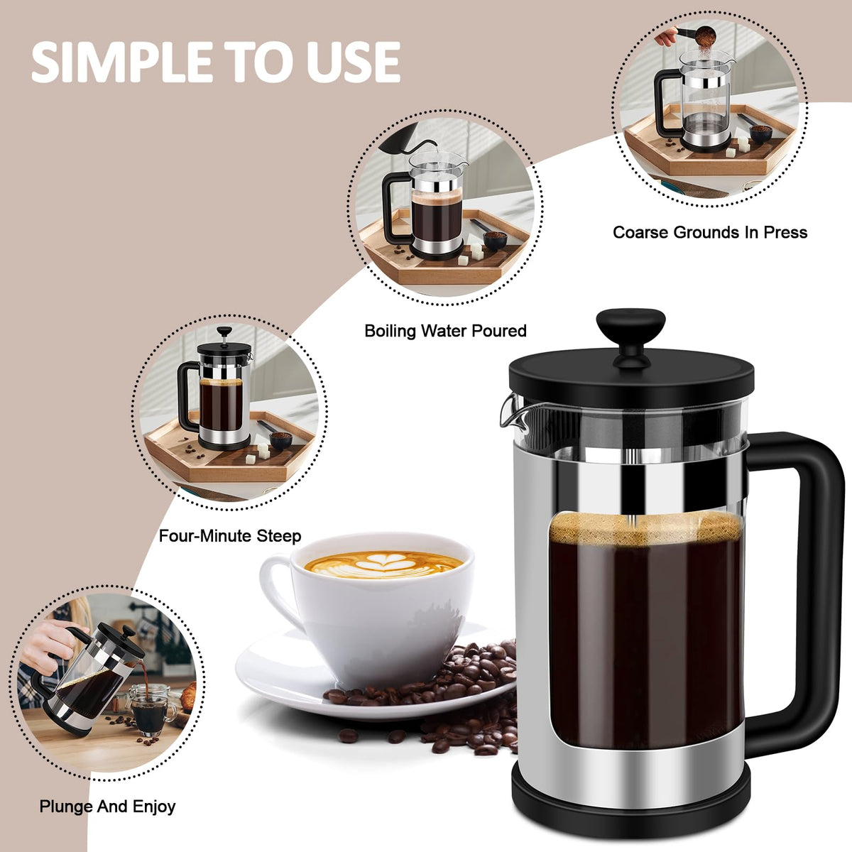 French Press Coffee Maker 12 Oz Borosilicate Glass U7539