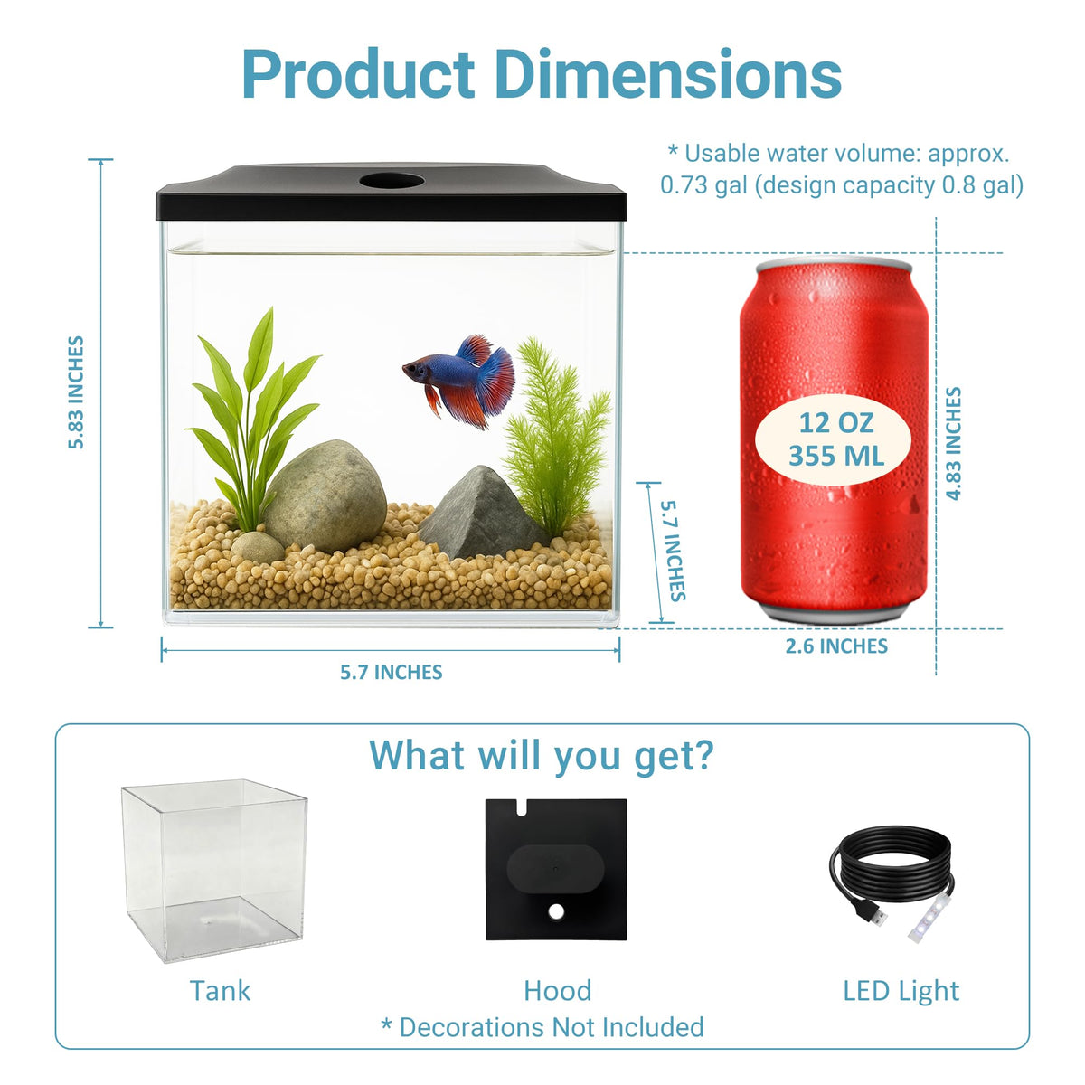 0.8-Gallon Small Plastic Fish Tank with LED Lighting V716134