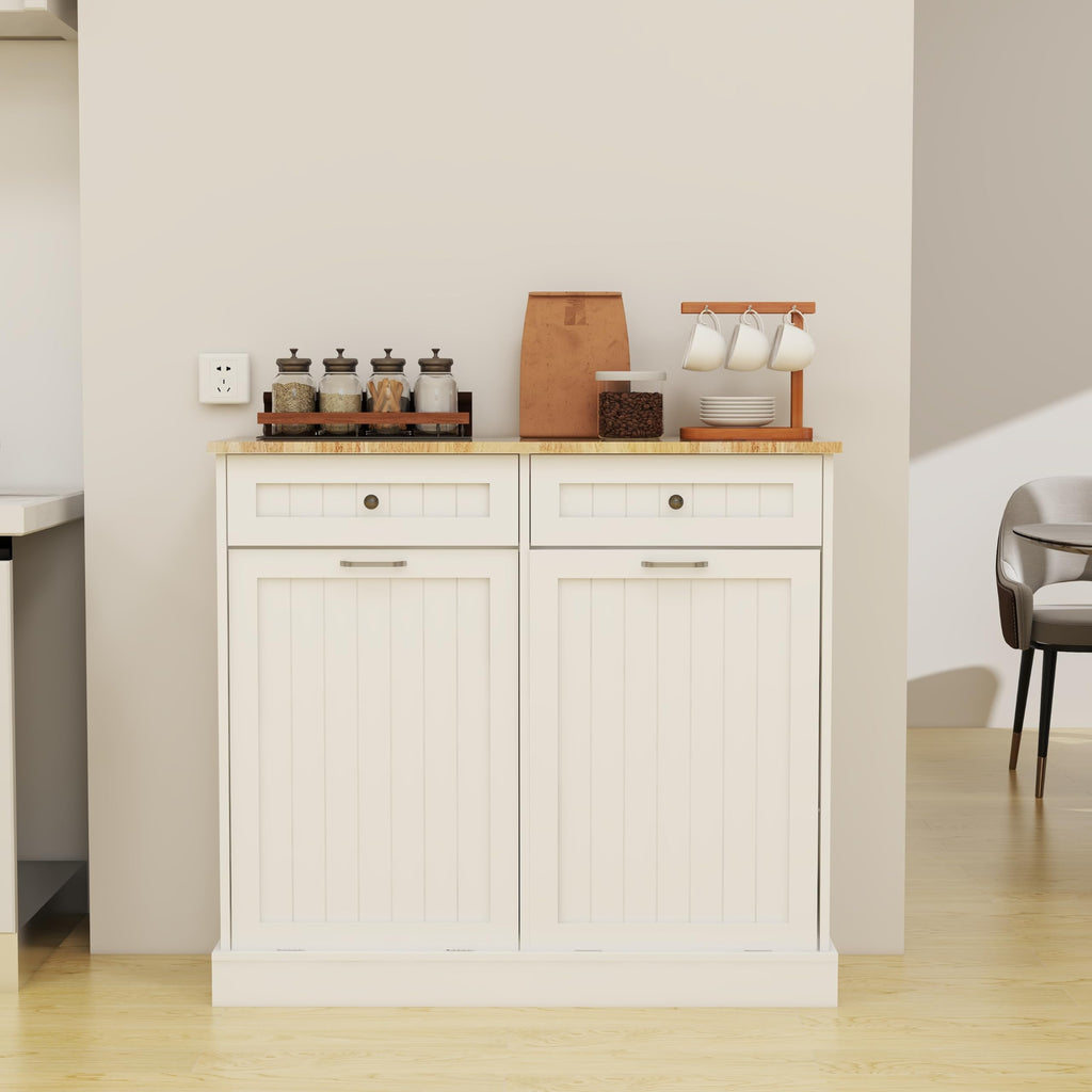 White 10-Gallon Trash Cabinet with 2 Drawers N666