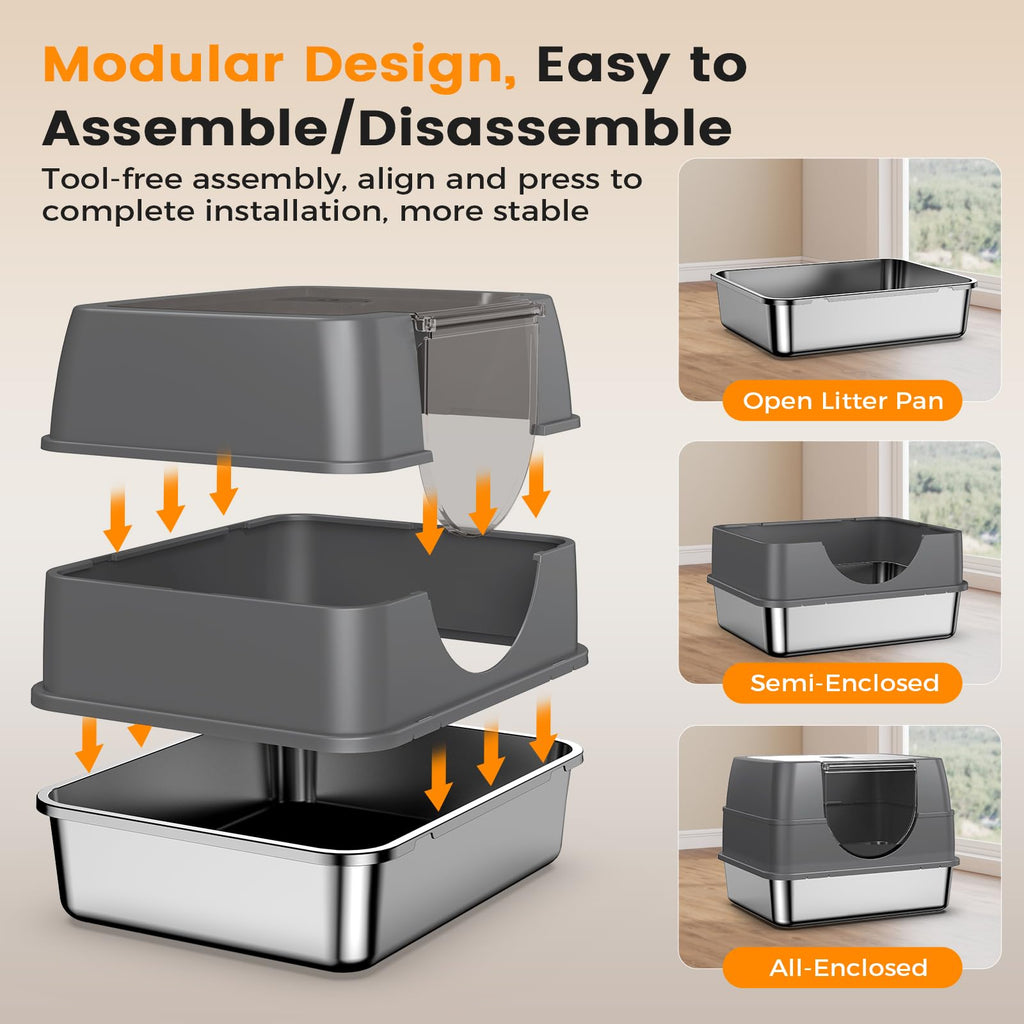Stainless Steel Litter Box with Lid D987194