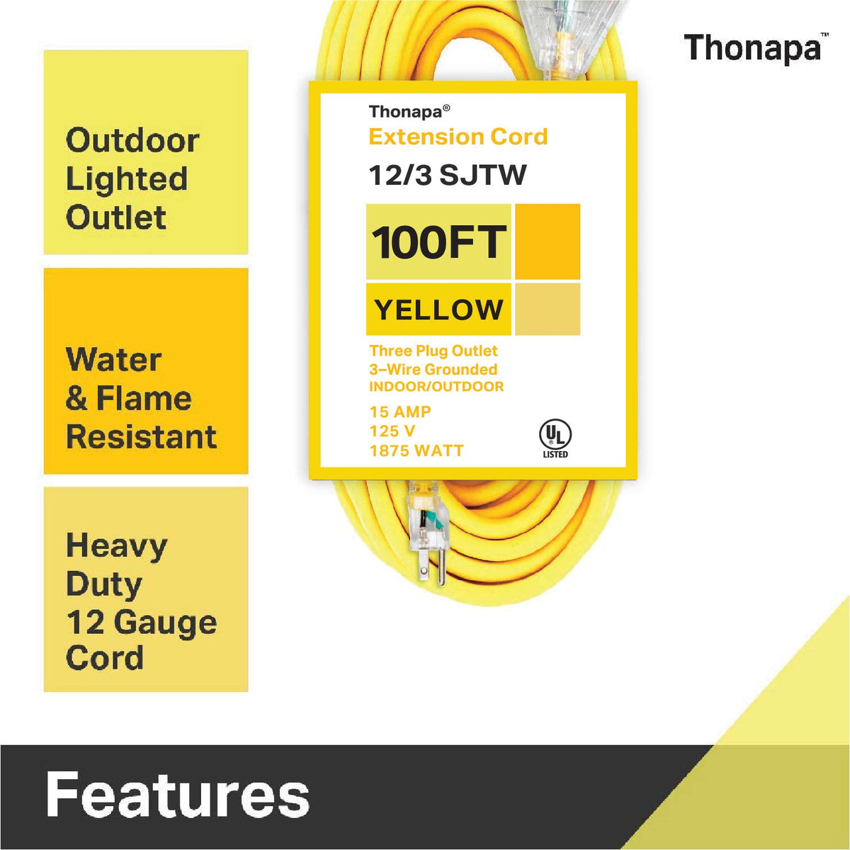 100 Foot Heavy Duty Yellow Extension Cord G637