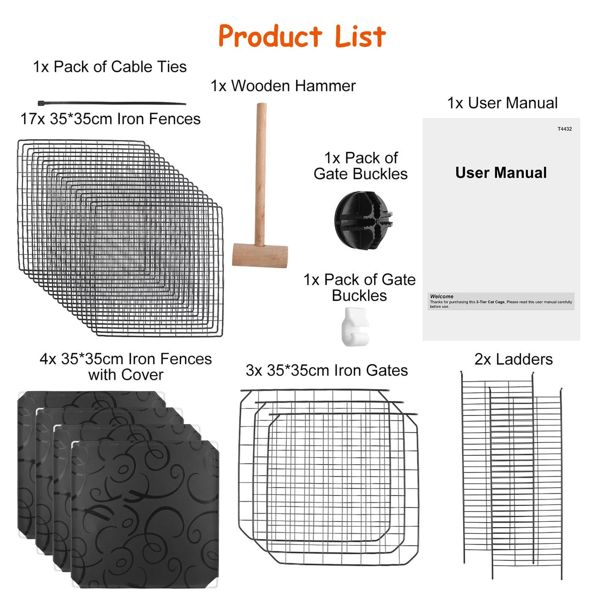 3-Tier Cat Cage with 3 Doors 2 Ramp Ladders B1934
