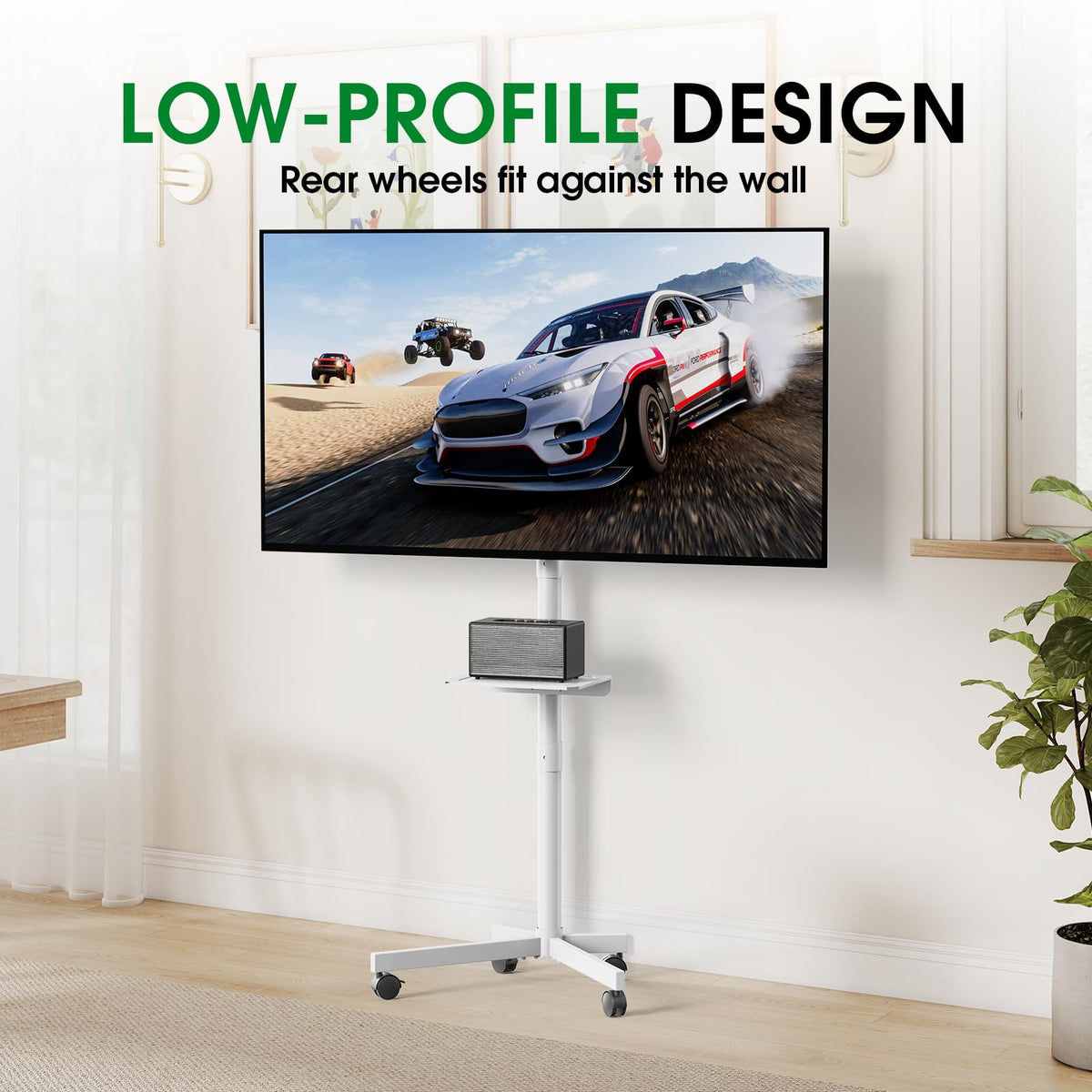 White Rolling TV Stand with Wheels F87047