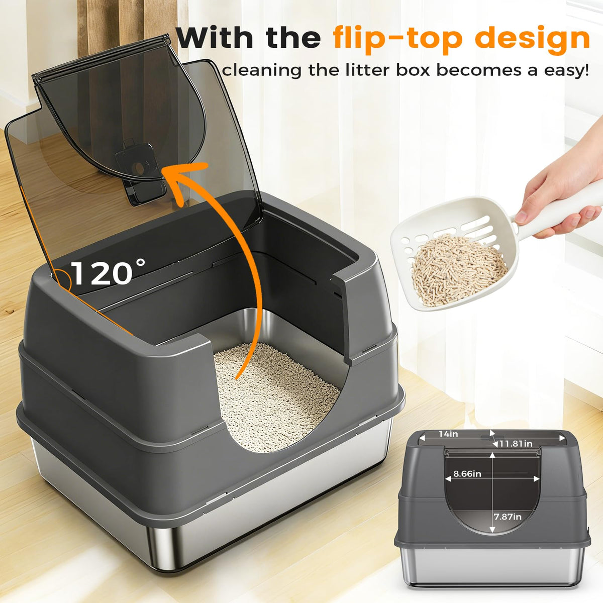 Stainless Steel Litter Box with Lid D987194