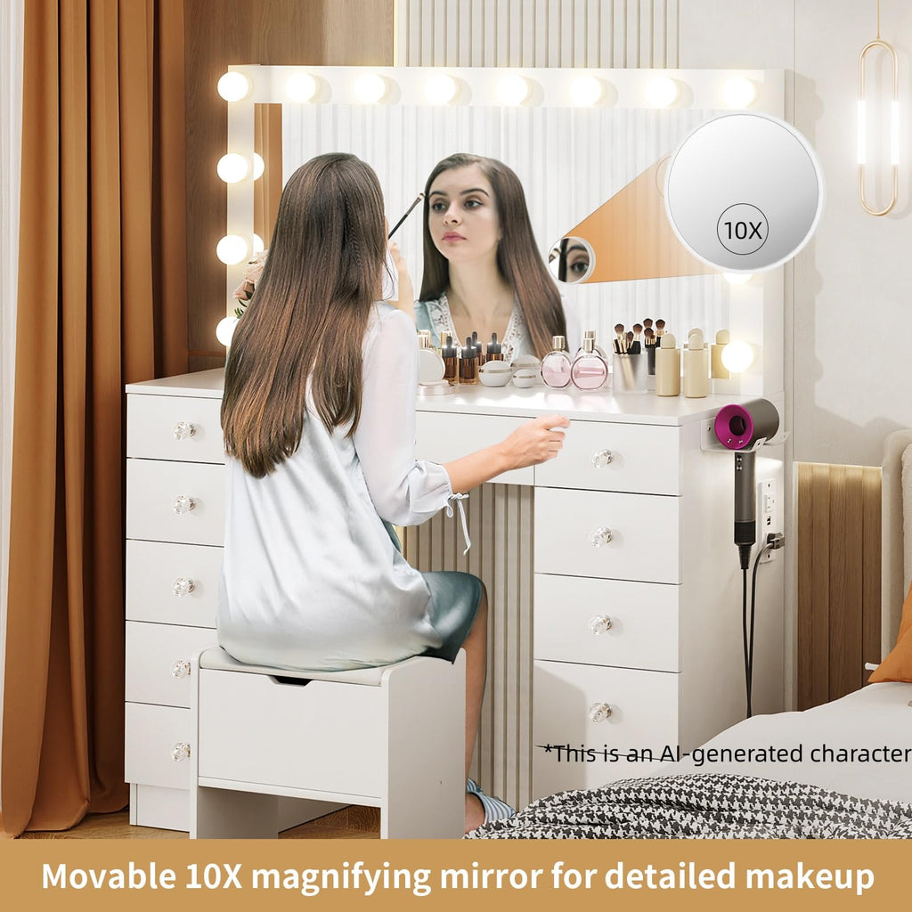 46" Vanity with Lighted Mirror and 11 Drawers K6258