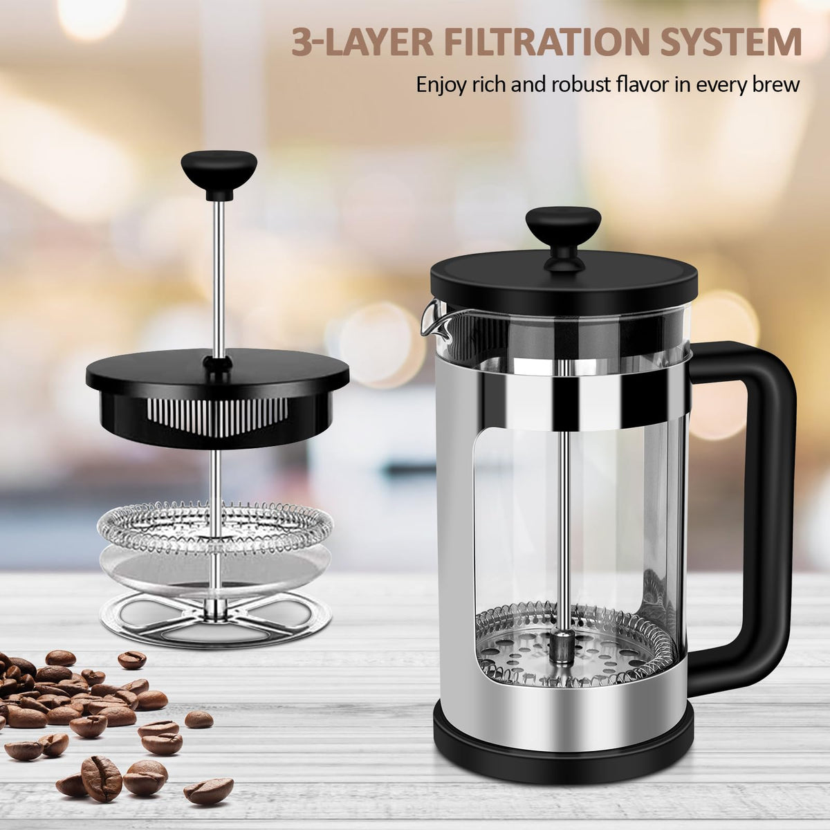 French Press Coffee Maker 12 Oz Borosilicate Glass U7539