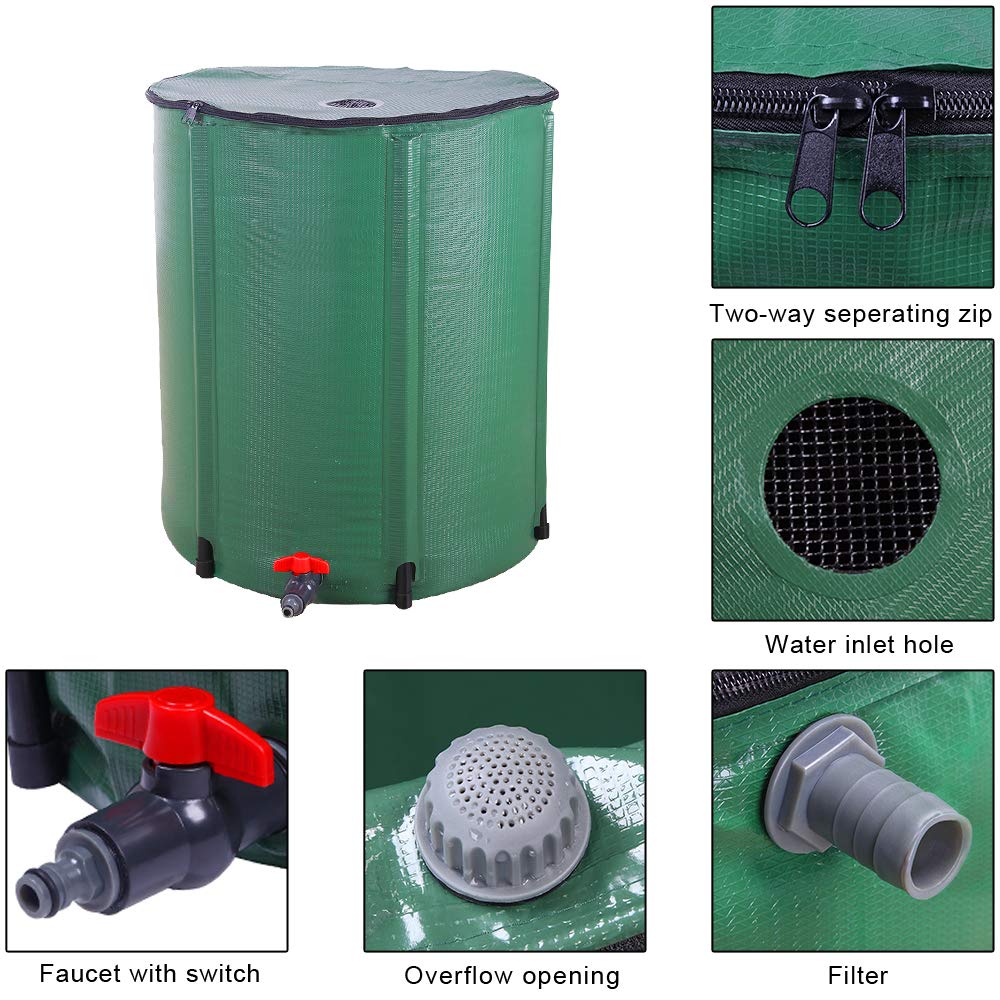 Collapsible 50 Gallon Green Rain Barrel E614036