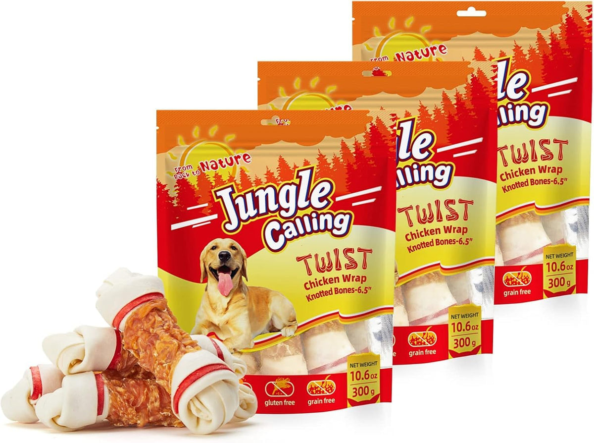 6.5" Chicken Wrapped Rawhide Knotted Bones, 2 lb (3 Packs) M17216