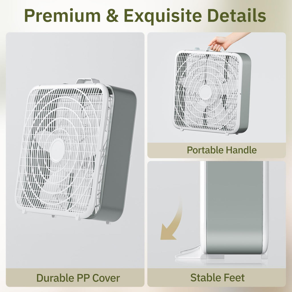 20” Box Floor Fan, 3-Speed White U779
