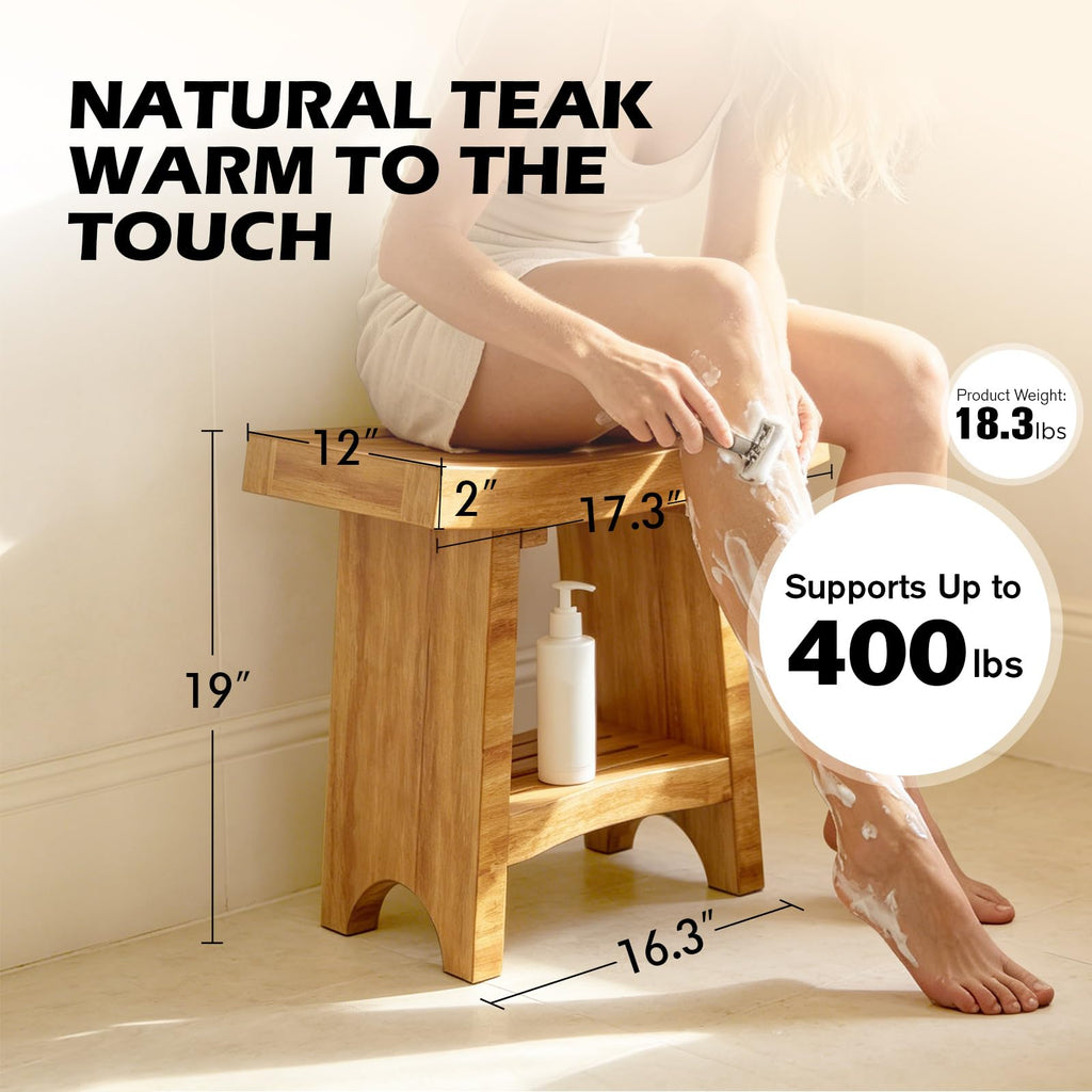 Teak Shower Bench with Shelf P8229