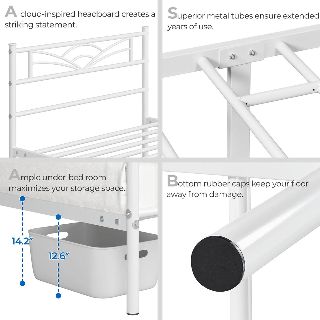 Twin Size White Metal Bed Frame with Headboard U227337