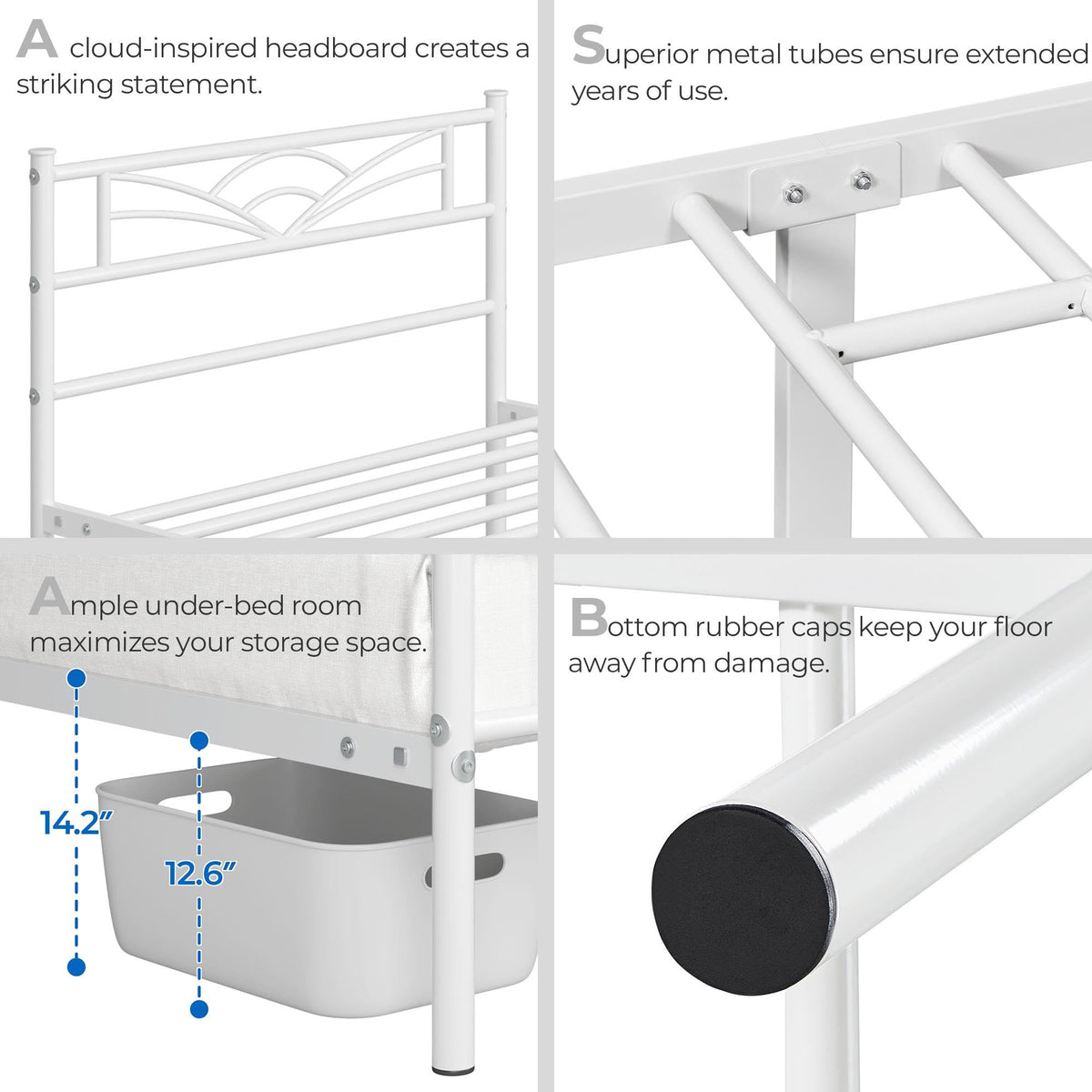 Twin Size White Metal Bed Frame with Headboard U227337