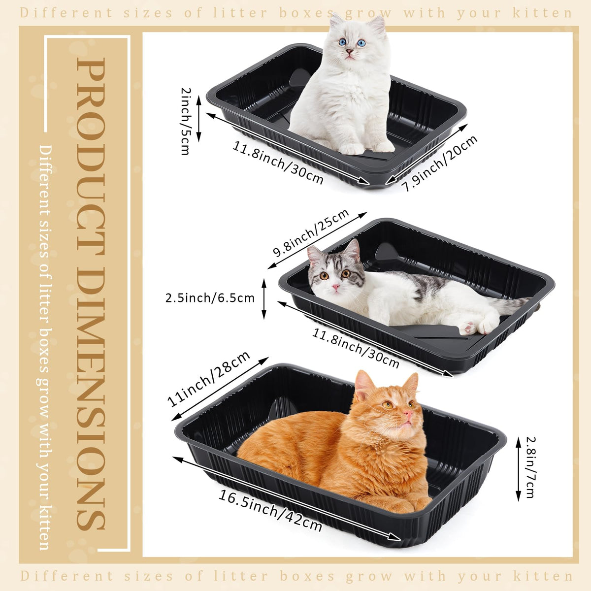30 Pcs Disposable Plastic Cat Litter Trays 3 Sizes Black G782
