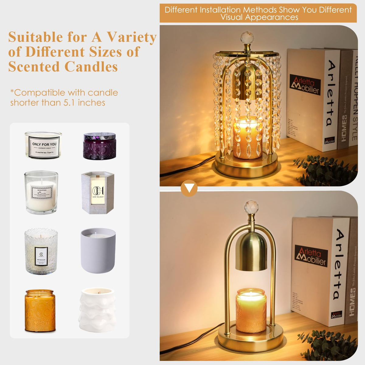 Gold Candle Warmer Lamp with Timer and Dimmer J981086
