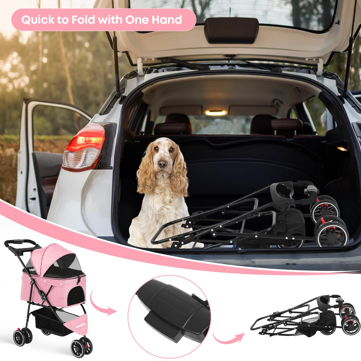 Pink 3 Wheels Pet Stroller U556469