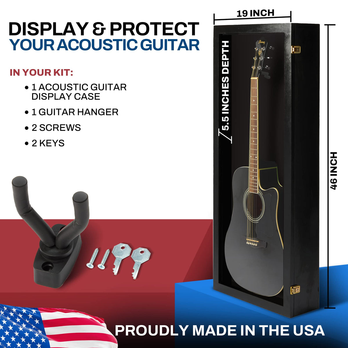 Acoustic Guitar Display Case Wall Mount Black K4290