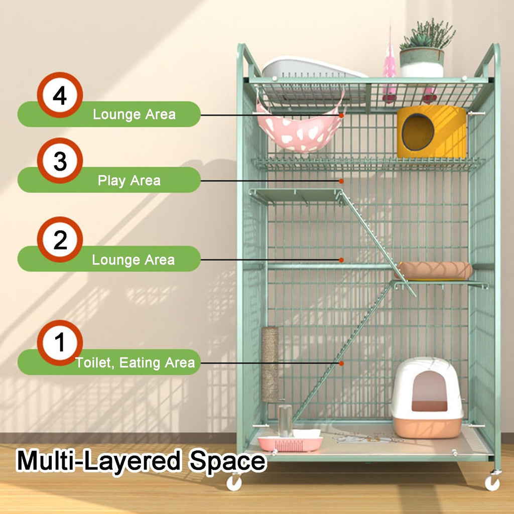 4-Tier Metal Wire Cat Cage with Wheels V385