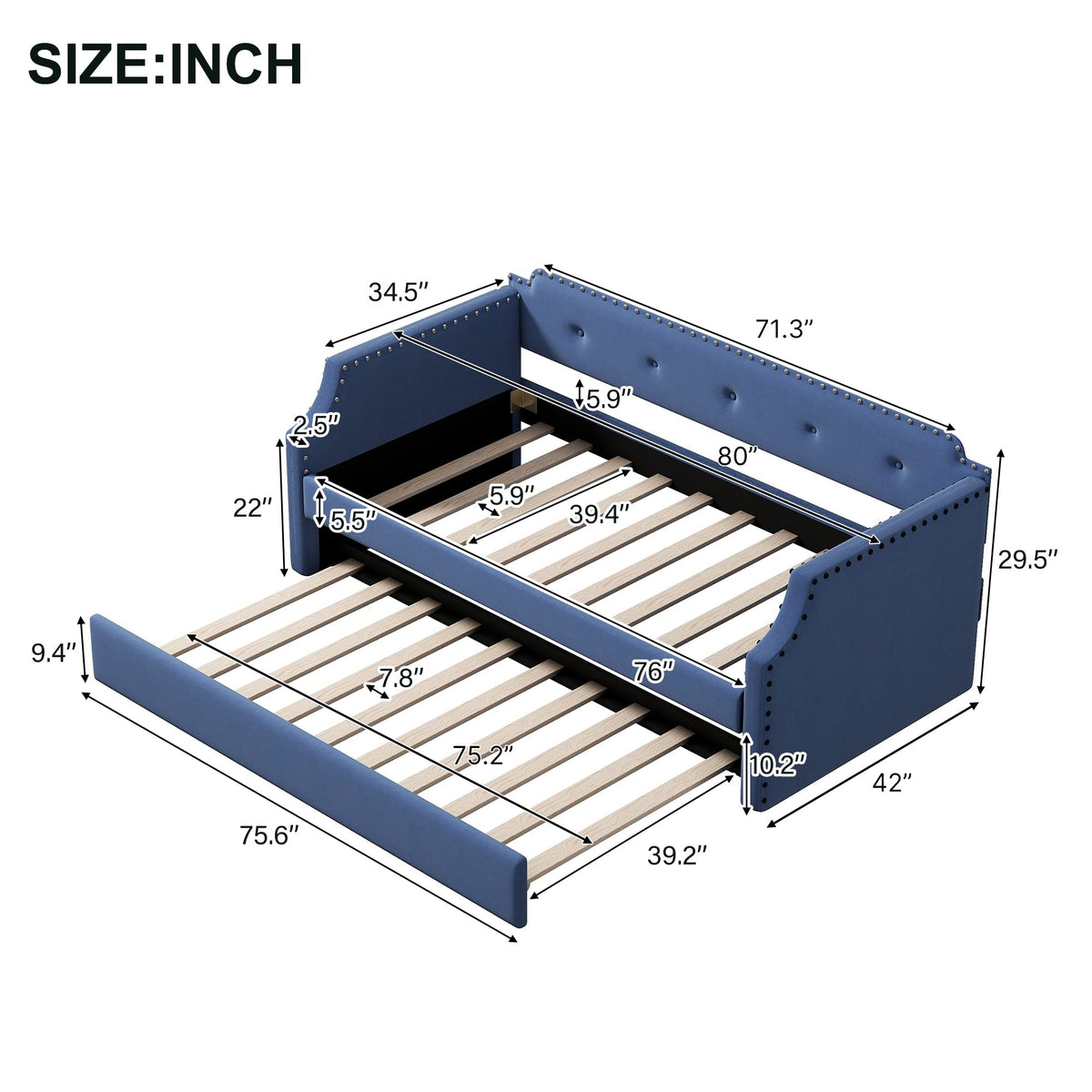 Blue Upholstered Daybed with Trundle Z41714