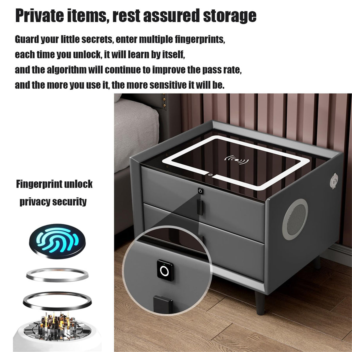Pink 3 Drawer Wood Nightstand with Charging Station and USB Ports C2194
