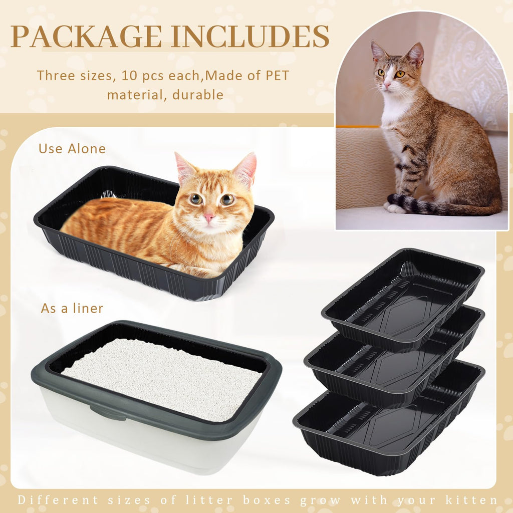 30 Pcs Disposable Plastic Cat Litter Trays 3 Sizes Black G782