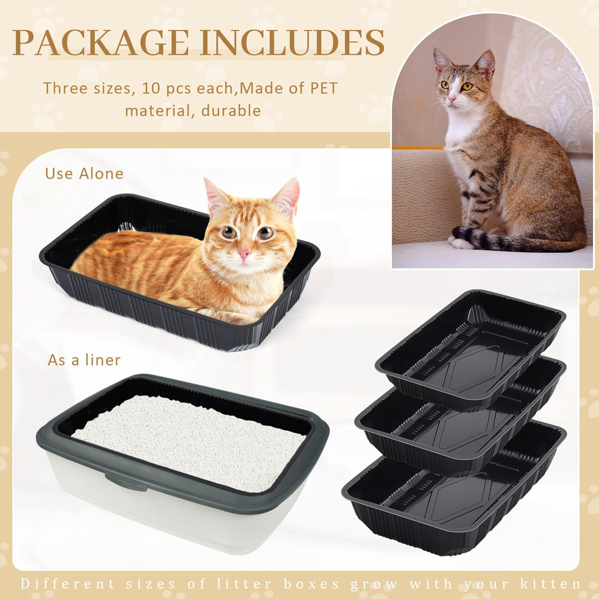 30 Pcs Disposable Plastic Cat Litter Trays 3 Sizes Black G782