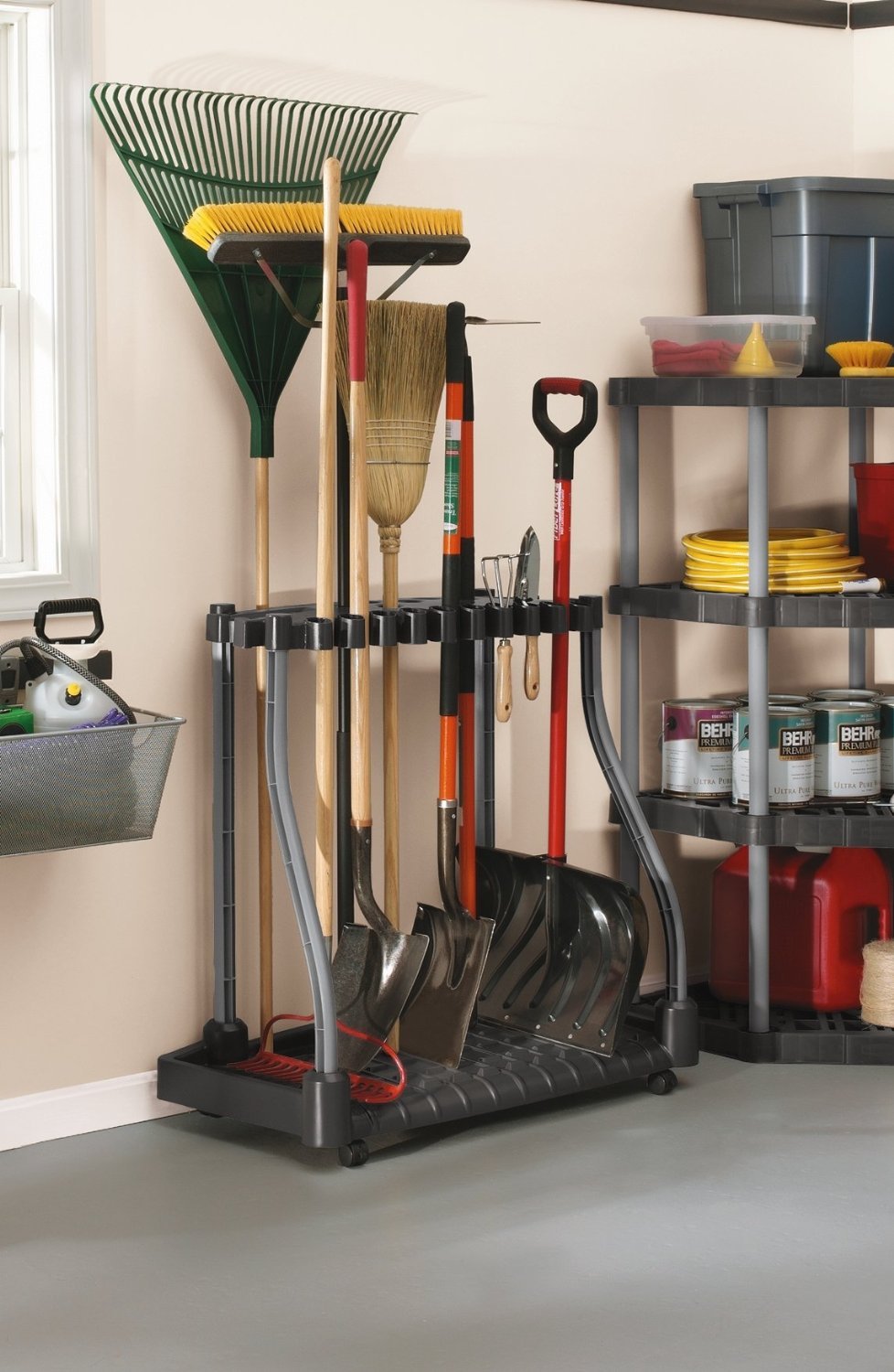 Black Wheeled Garage Tool Tower Rack B1476