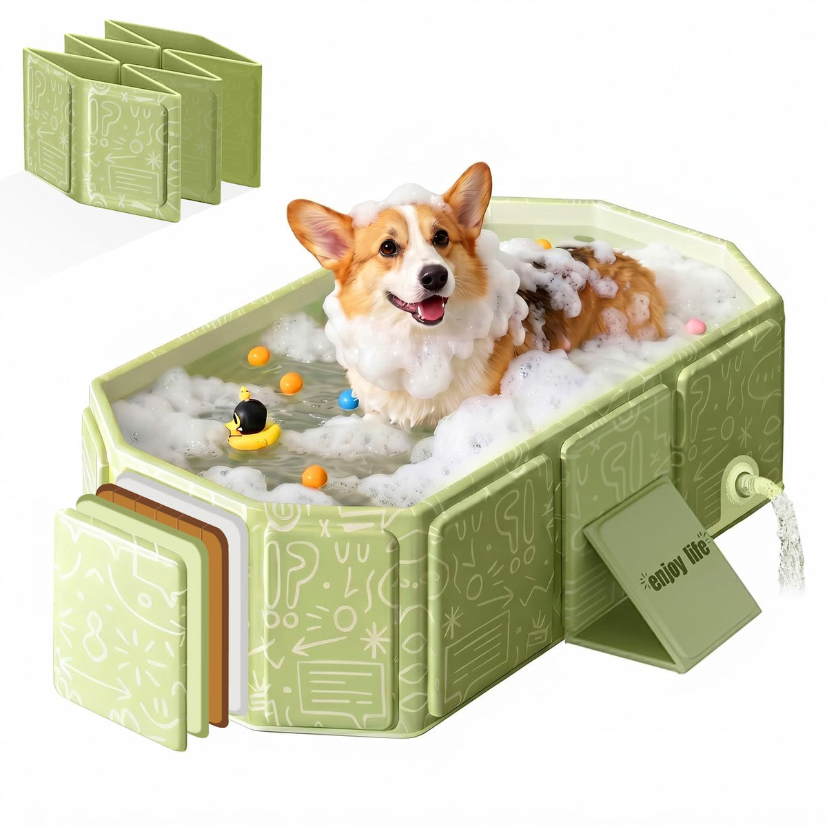 Foldable Dog Bathtub with Side Drain Plug A36531