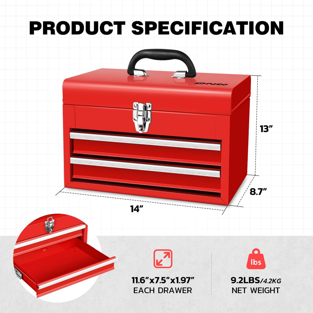 14 Inch Steel Portable Tool Box 2 Drawer M944