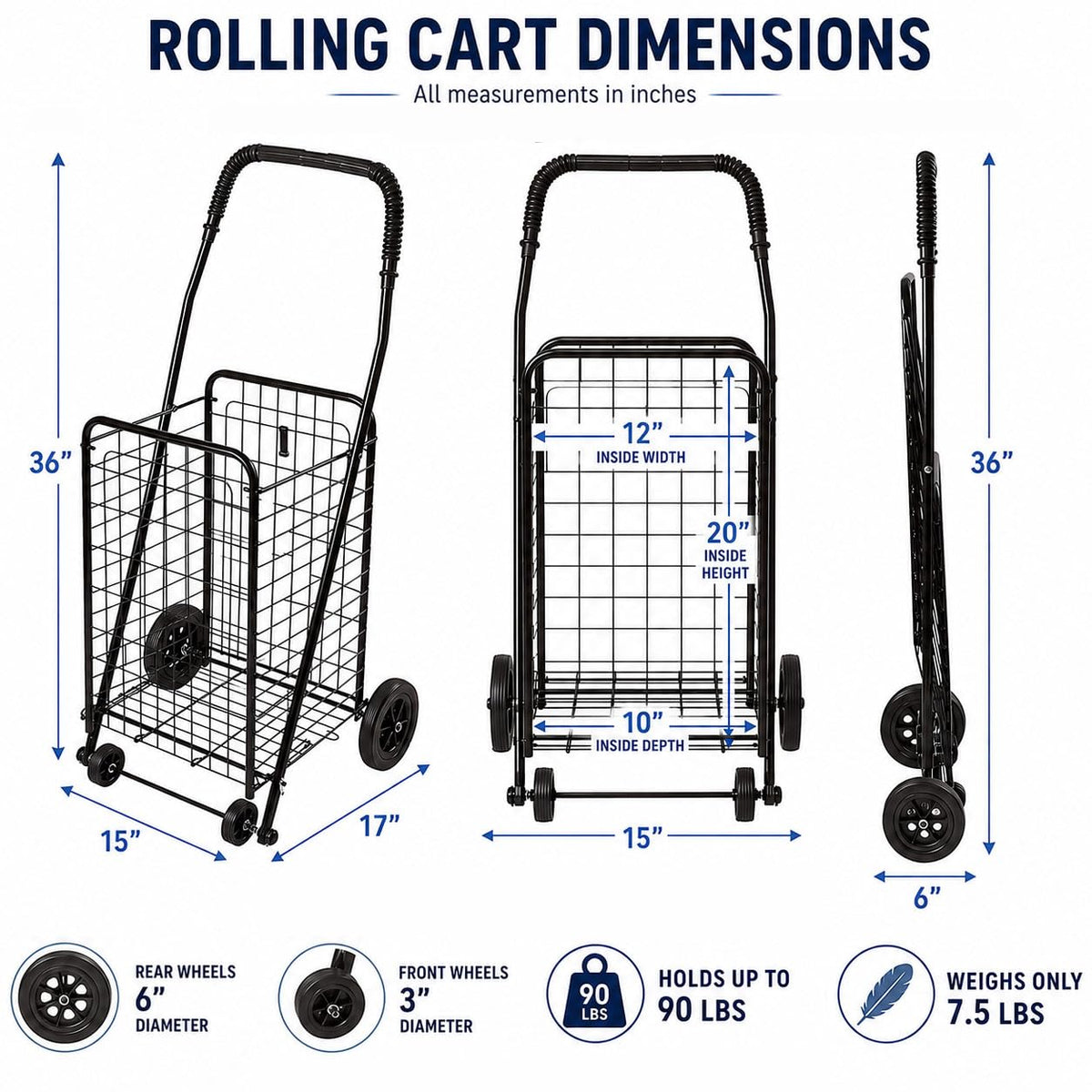 Black Foldable Utility Cart with Wheels I42325